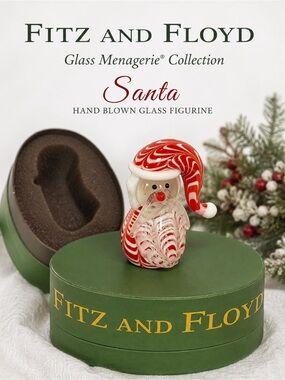 Fitz & Floyd Glass Menagerie Santa Hand-Blown Glass Figurine